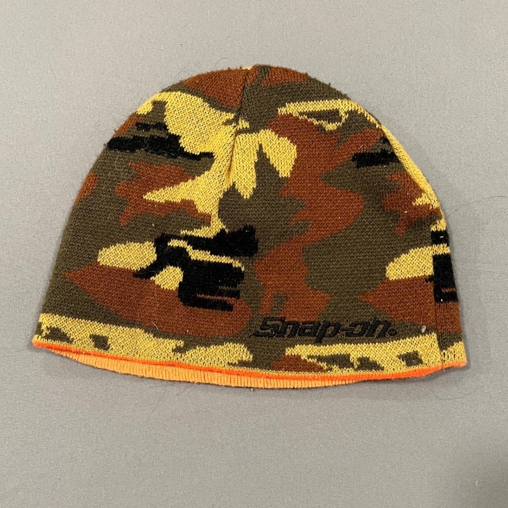 Snap-on Tools Reversible Beanie Hat Camo Blaze Orange Knit Workwear Skull Cap